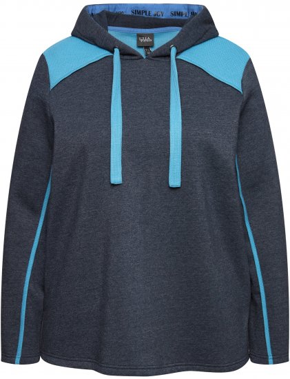 Ulla Popken Waffle Pique Contrast Color Hoodie Navy - Hoodies & Sweatshirts - 