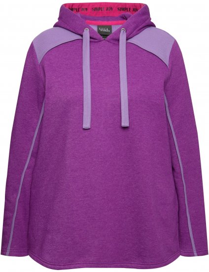 Ulla Popken Waffle Pique Contrast Color Hoodie Dark Purple - Hoodies & Sweatshirts - 