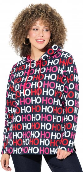 Ulla Popken Ho Ho Ho Lettering Hooded Sweatshirt Navy - Hoodies & Sweatshirts - 