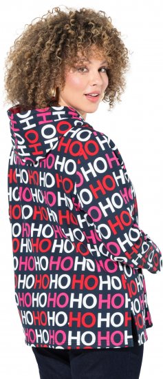 Ulla Popken Ho Ho Ho Lettering Hooded Sweatshirt Navy - Hoodies & Sweatshirts - 