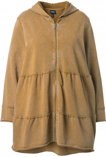 Ulla Popken Tiered Flounce Panel Zip Up Hoodie Mocha Brown - Hoodies & Sweatshirts - 