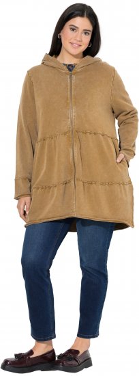 Ulla Popken Tiered Flounce Panel Zip Up Hoodie Mocha Brown - Hoodies & Sweatshirts - 
