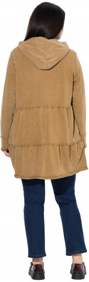 Ulla Popken Tiered Flounce Panel Zip Up Hoodie Mocha Brown - Hoodies & Sweatshirts - 