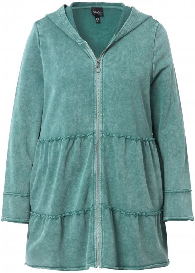 Ulla Popken Tiered Flounce Panel Zip Up Hoodie Green - Hoodies & Sweatshirts - 