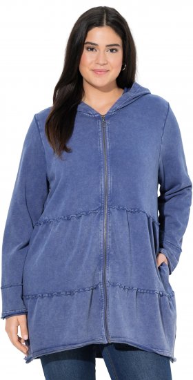 Ulla Popken Tiered Flounce Panel Zip Up Hoodie Atlantic Blue - Hoodies & Sweatshirts - 