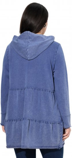Ulla Popken Tiered Flounce Panel Zip Up Hoodie Atlantic Blue - Hoodies & Sweatshirts - 