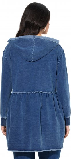 Ulla Popken Indigo Dyed Flounce Panel Hoodie Blue - Hoodies & Sweatshirts - 