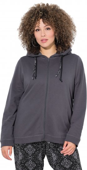 Ulla Popken Snake Detail Zip-Up Hoodie Graphite Grey - Hoodies & Sweatshirts - 