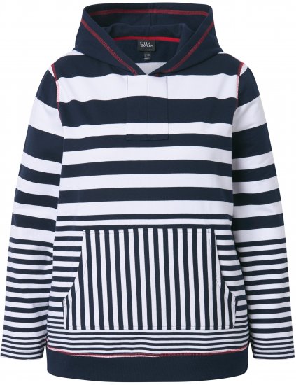 Ulla Popken Oversized Striped Long Sleeve Hoodie Ink Blue - Hoodies & Sweatshirts - 