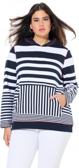 Ulla Popken Oversized Striped Long Sleeve Hoodie Ink Blue - Hoodies & Sweatshirts - 