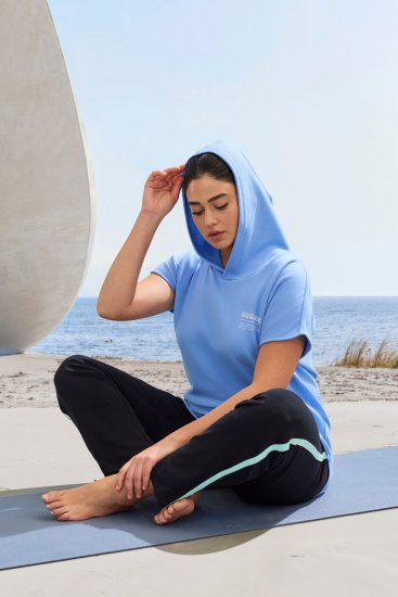 Ulla Popken Quick Drying Short Sleeve Hoodie Light Blue - Hoodies & Sweatshirts - 