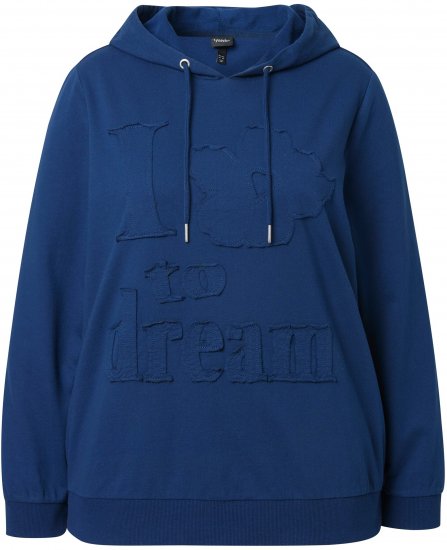 Ulla Popken Applique Lettering Hooded Sweatshirt Dark Blue - Hoodies & Sweatshirts - 