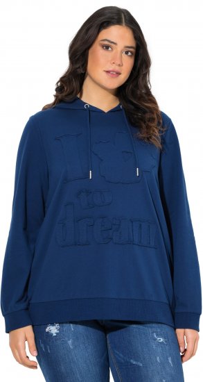 Ulla Popken Applique Lettering Hooded Sweatshirt Dark Blue - Hoodies & Sweatshirts - 
