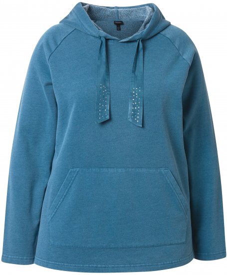 Ulla Popken Rhinestone Drawstring Moon Wash Hoodie Teal - Hoodies & Sweatshirts - 