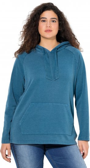 Ulla Popken Rhinestone Drawstring Moon Wash Hoodie Teal - Hoodies & Sweatshirts - 