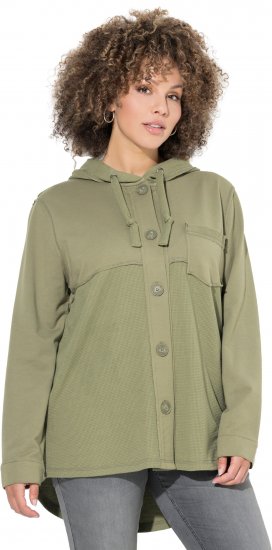 Ulla Popken Mixed Texture Button Down Hoodie Pond Green - Hoodies & Sweatshirts - 