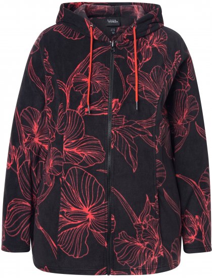 Ulla Popken Fleece Flower Print Zip-Up Hoodie Black - Hoodies & Sweatshirts - 
