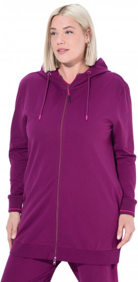 Ulla Popken Contrast Piping Zip-Up Hoodie Pink Berry - Hoodies & Sweatshirts - 
