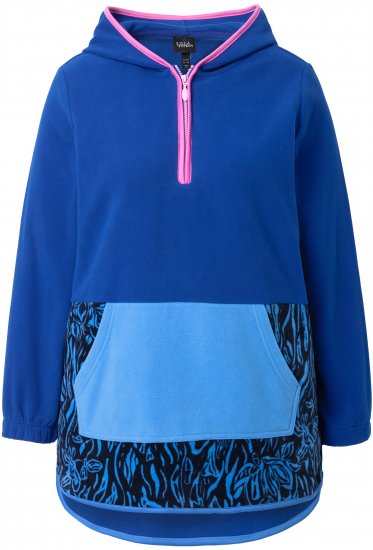 Ulla Popken Color Block Fleece Hoodie Denim Blue - Hoodies & Sweatshirts - 