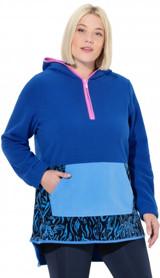 Ulla Popken Color Block Fleece Hoodie Denim Blue - Hoodies & Sweatshirts - 