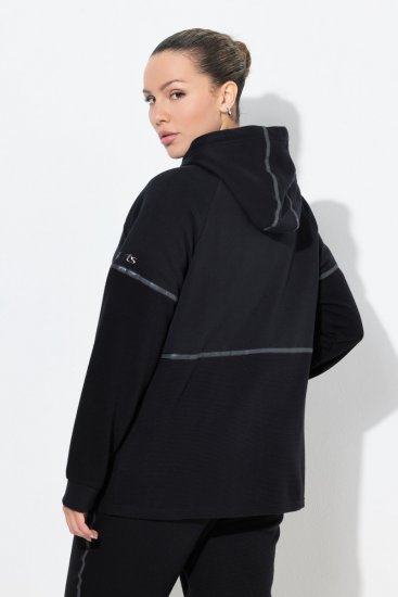 Ulla Popken Mix Fabric Reflective Trim Zip Hoodie Black - Hoodies & Sweatshirts - Kuschelige Sweatshirts, Hoodies & Strick