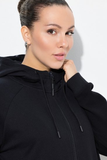 Ulla Popken Mix Fabric Reflective Trim Zip Hoodie Black - Hoodies & Sweatshirts - Kuschelige Sweatshirts, Hoodies & Strick