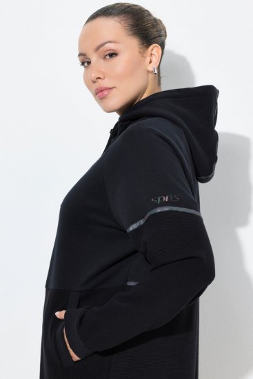 Ulla Popken Mix Fabric Reflective Trim Zip Hoodie Black - Hoodies & Sweatshirts - Kuschelige Sweatshirts, Hoodies & Strick
