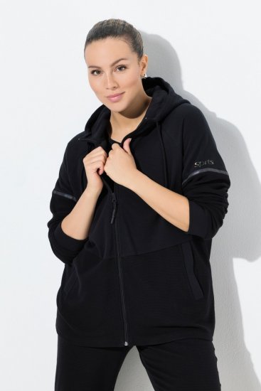 Ulla Popken Mix Fabric Reflective Trim Zip Hoodie Black - Hoodies & Sweatshirts - Kuschelige Sweatshirts, Hoodies & Strick