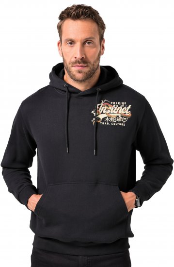 JP1880 Hoodie Breast Print Instinct Black - Herren-sweater und -hoodies - Herren-Sweater und -Hoodies in großen Größen