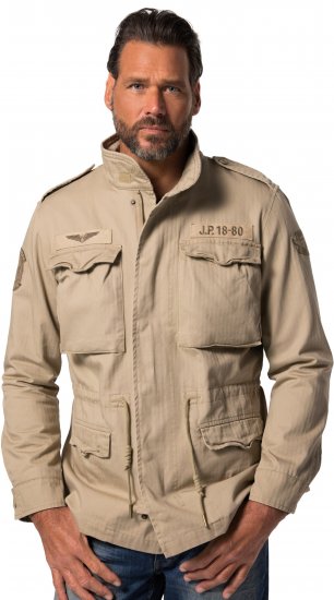 JP1880 Field Jacket with Badges Vintage Look Dark Beige - Herren jacken - Herren Jacken in großen Größen