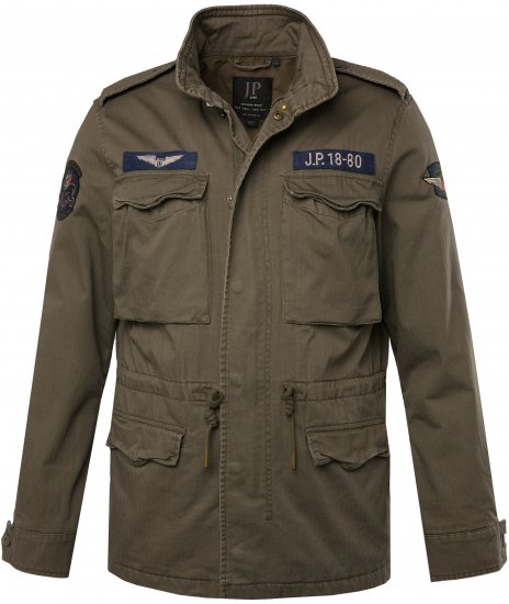 JP1880 Field Jacket with Badges Vintage Look Moss Green - Herren jacken - Herren Jacken in großen Größen