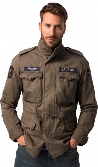 JP1880 Field Jacket with Badges Vintage Look Moss Green - Herren jacken - Herren Jacken in großen Größen