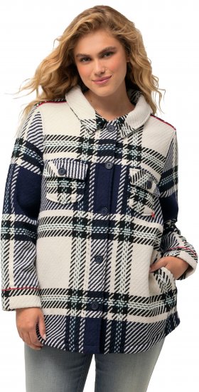 Ulla Popken Plaid Contrast Detail Button Front Jacket - Ulla Popken - 