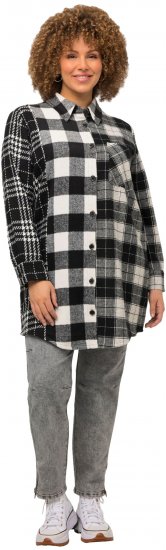 Ulla Popken Mixed Plaid Long Sleeve Button Down Shacket Black - Jacken - 