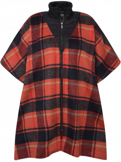 Ulla Popken Oversized Plaid Wing Collar Poncho Red Orange - Jacken - 