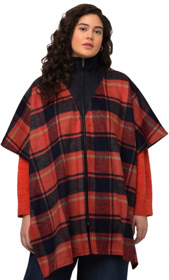 Ulla Popken Oversized Plaid Wing Collar Poncho Red Orange - Jacken - 