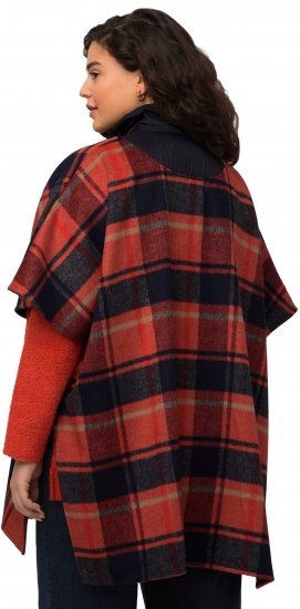 Ulla Popken Oversized Plaid Wing Collar Poncho Red Orange - Jacken - 