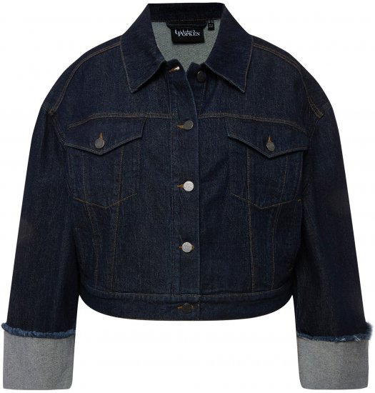 Ulla Popken Stretch Fit Cropped Denim Jacket Rinsed Wash - Jacken - 