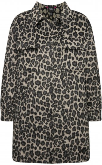 Ulla Popken Leopard Print Shirt Jacket Black - Jacken - 