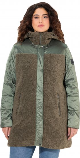 Ulla Popken Mixed Texture Fleece Quilted Jacket Olive - Jacken - 