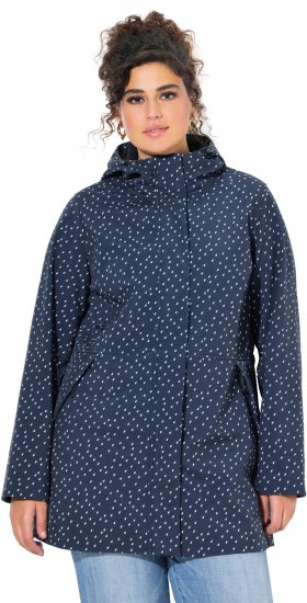Ulla Popken Raindrop Print Longline Waterproof Jacket Navy - Jacken - 