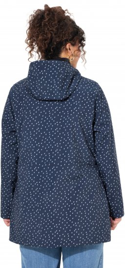 Ulla Popken Raindrop Print Longline Waterproof Jacket Navy - Jacken - 