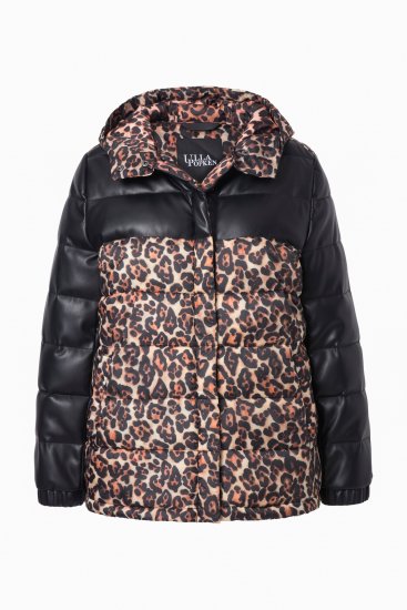 Ulla Popken HYPRAR Leopard And Leather Look Quilted Jacket Black - Jacken - 
