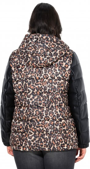 Ulla Popken HYPRAR Leopard And Leather Look Quilted Jacket Black - Jacken - 
