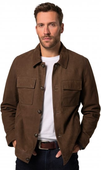 JP1880 Leather Jacket Nubuck Shirt Collar Brown - Herren jacken - Herren Jacken in großen Größen
