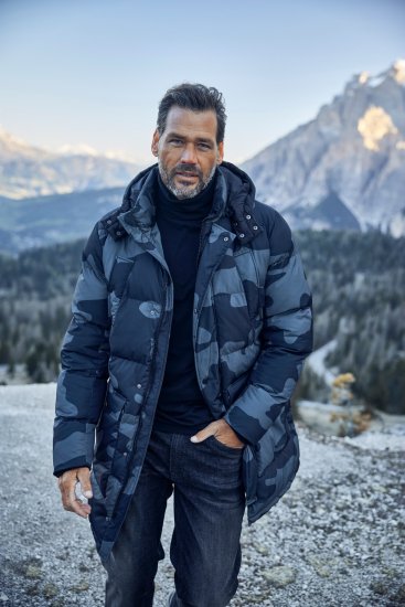 JP1880 Quilted Parka with Camouflage Drawstring Waist Black - Herren jacken - Herren Jacken in großen Größen