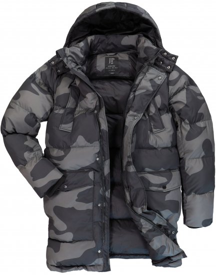 JP1880 Quilted Parka with Camouflage Drawstring Waist Black - Herren jacken - Herren Jacken in großen Größen