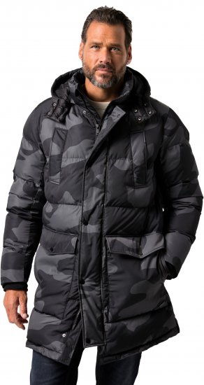 JP1880 Quilted Parka with Camouflage Drawstring Waist Black - Herren jacken - Herren Jacken in großen Größen