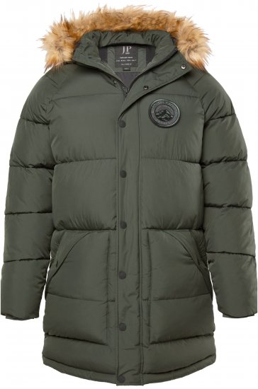 JP1880 Quilted Parka Lightweight and Warm with Faux Fur Hood Dark Green - Herren jacken - Herren Jacken in großen Größen