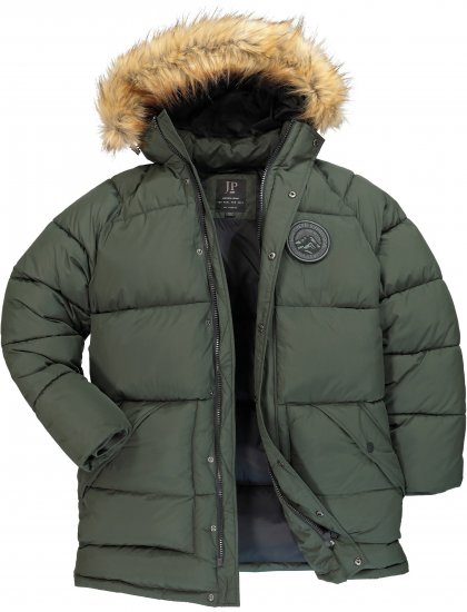 JP1880 Quilted Parka Lightweight and Warm with Faux Fur Hood Dark Green - Herren jacken - Herren Jacken in großen Größen
